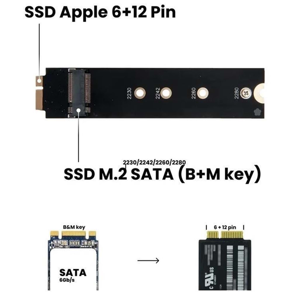 NBTech NB-4879 M2 SSD Macbook Çevirici, M.2 Ssd To 18(6+12) Pin Çevirici Dönüştürücü Kart Adaptör (M2 NVMe SSdlerde Çalışmaz)