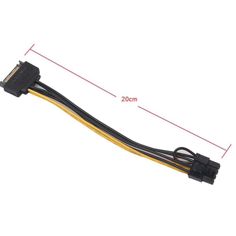 NBTech NB-5062 Sata To 8 Pin Ekran Kartı Power Çevirici, 6+2 Pin 8Pin Ekran Kartı Kablo, Bakır 20Cm