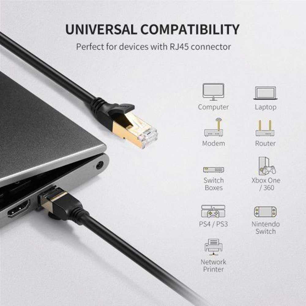 PrimeX PX-CAT72M Altın Uçlu Siyah Cat7 Ethernet Kablo 2 Metre Gigabit