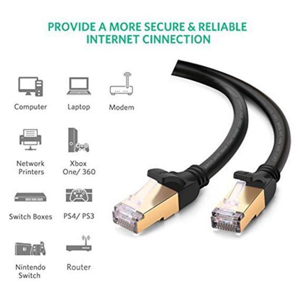 PrimeX PX-CAT75M Altın Uçlu Siyah Cat7 Ethernet Kablo 5 Metre Gigabit