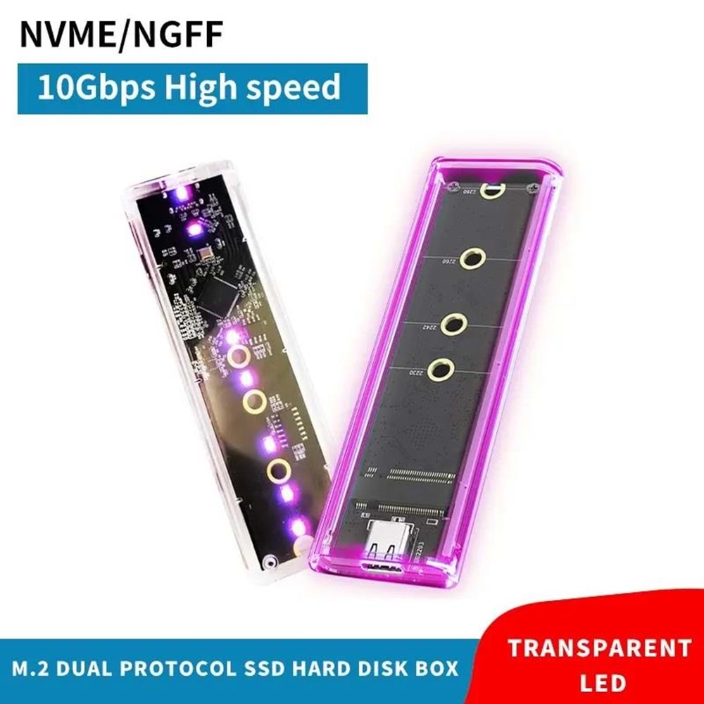 NBTech NB-M2001 RGB M2 Sata, M2 NVMe SSD Kutusu, Type C USB3.0 NVMe SSD Kutusu ,NVMe M.2 SSD Hdd Kutusu, M2 SSD USB Çevirici (NVMe ve NGFF SSD Kutusu)