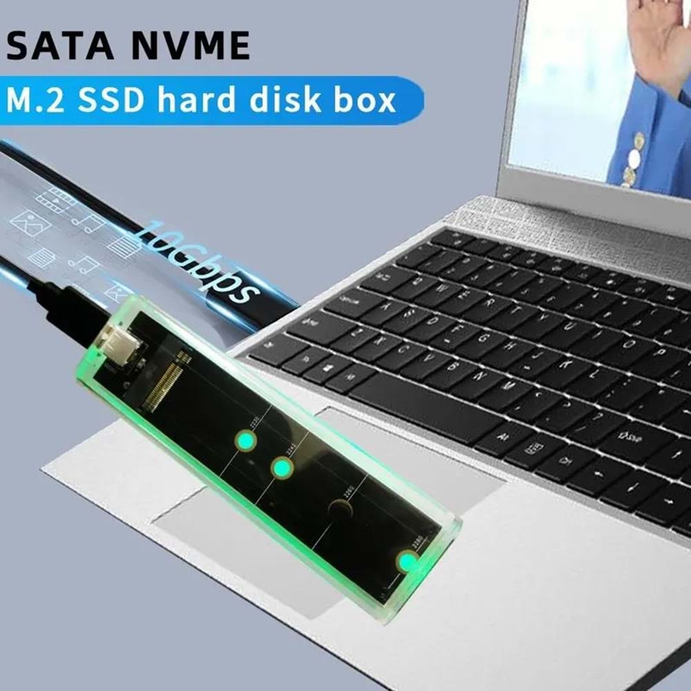NBTech NB-M2001 RGB M2 Sata, M2 NVMe SSD Kutusu, Type C USB3.0 NVMe SSD Kutusu ,NVMe M.2 SSD Hdd Kutusu, M2 SSD USB Çevirici (NVMe ve NGFF SSD Kutusu)