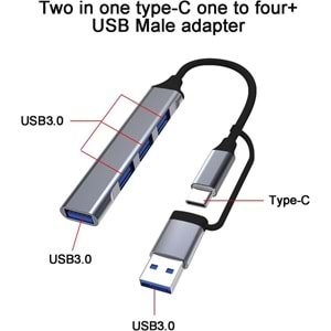 NBTech NB-TYP060 4 Port Type-C USB3.0 Çoklayıcı, 4 Port Type C USB Çoklayıcı, Type C + USB3.0 Çoklayıcı
