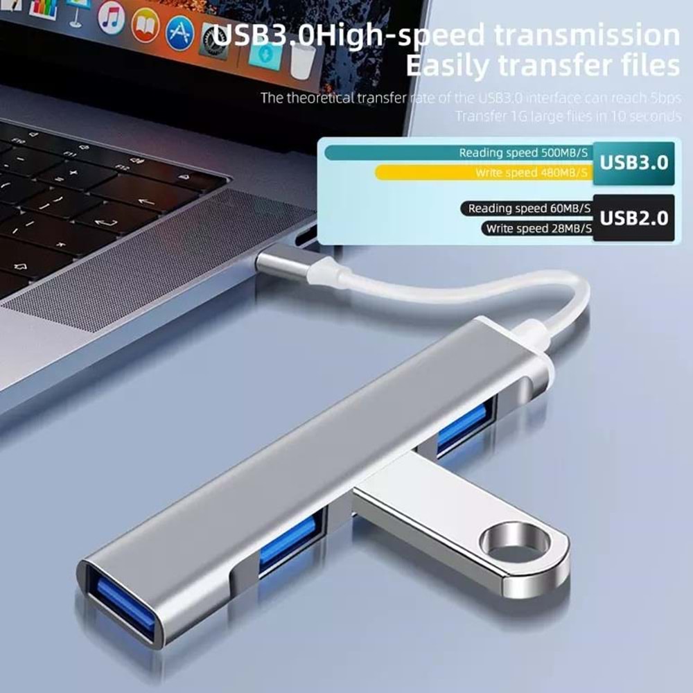 NBTech NB-TYP5 Ultra Slim Gri USB Hub, 4 Port USB 3.0 Çoklayıcı, USB Çoklayıcı