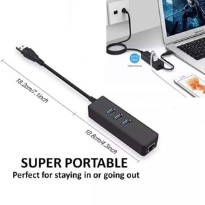 NBTech NB-U605 USB3.0 to Ethernet + 3x USB3.0 Çoklayıcı, USB3.0 Gigabit Ethernet Çevirici +USb Çoklayıcı, USB 3.0 Hub