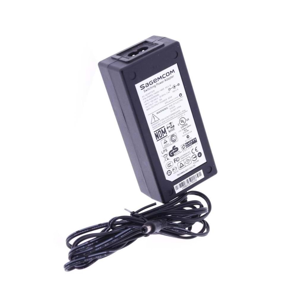 NBTech Sagemcom 12V 5A Adaptör, 5.5mm 2.5m Standart Uç Adaptör