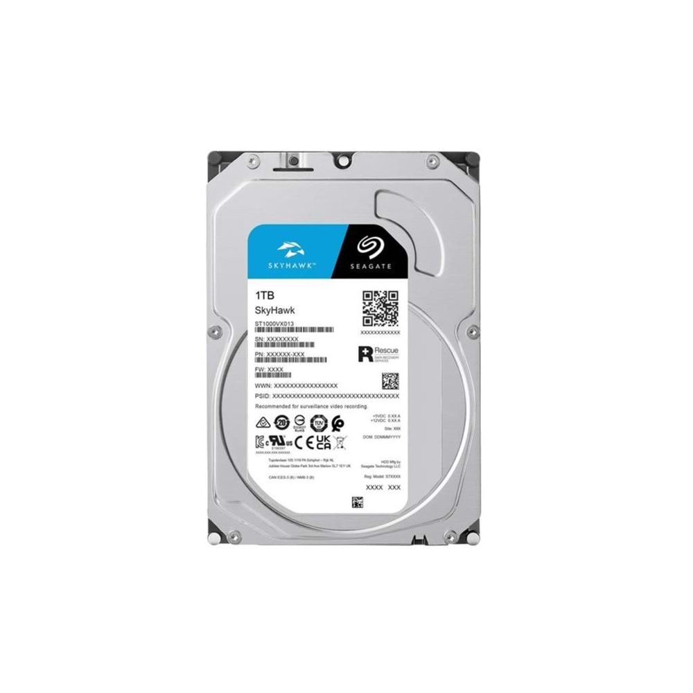 Seagate Skyhawk ST1000VX013 3.5¨ 1TB 256MB 5400RPM 7/24 Güvenlik Diski (Resmi Distribütör)