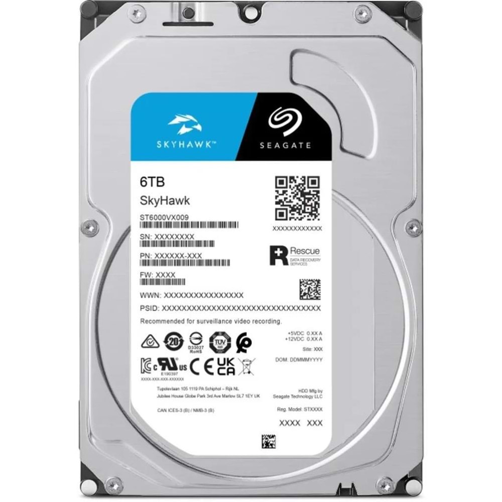 Seagate 6TB SkyHawk ST6000VX008 SATA 3.0 5900 RPM Güvenlik Hard Disk (Resmi Distribütör)