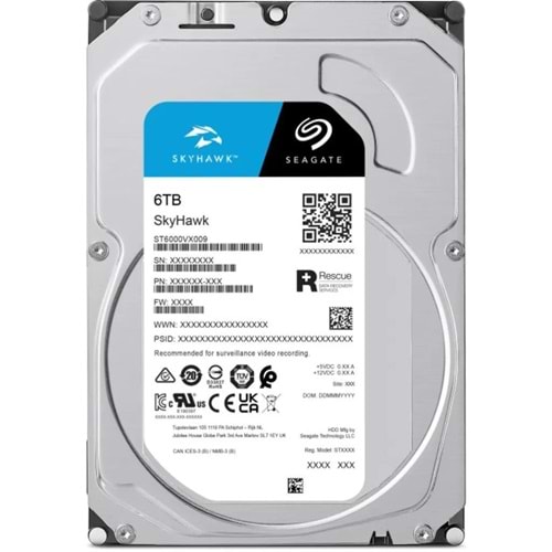 Seagate 6TB SkyHawk ST6000VX008 SATA 3.0 5900 RPM Güvenlik Hard Disk (Resmi Distribütör)